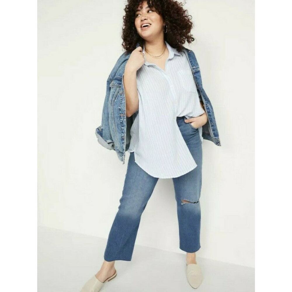New Old Navy Womans 28 Plus Jeans Extra High Rise Sky-Hi Straight Button-Fly NWT